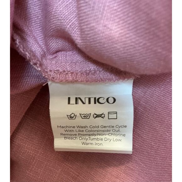 Linitco JADE Linen V-Neck Top Shawl Collar Pink Size L Relaxed Chic High-Low - Picture 6 of 7